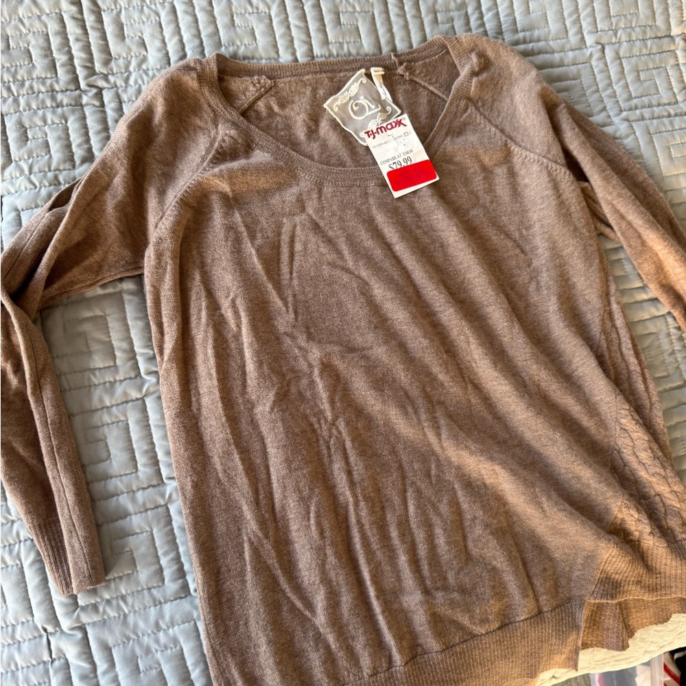 Qi Brown Crew Neck Sweater 100% Cashmere